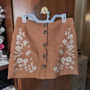 Francesca's Collections Rust Floral Embroidered Skirt